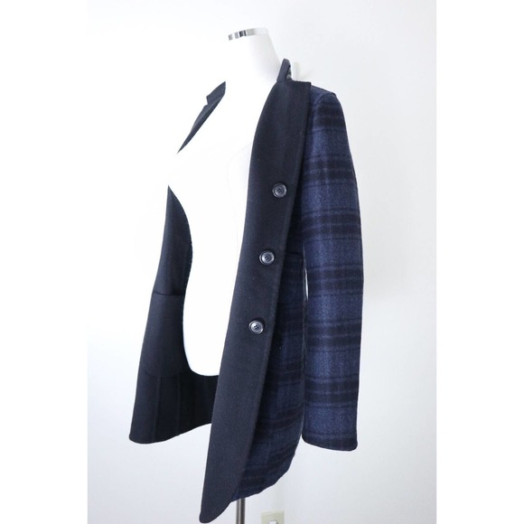 Akris US 4 Double Faced Wool Reversible Longline Jacket Navy Plaid Black - Picture 8 of 16